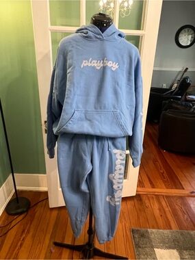 PLAYBOY Light Blue Fleece Jogger Set